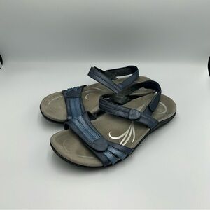 Abeo Brynn Blue Metallic Leather Sandals Size 10 Adjustable Straps Women’s